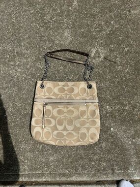 Coach Beige Signature Canvas Chain Shoulder Bag